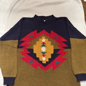VTG 1992 Colter Bay Geometric Pattern Sweater - Navy and Olive